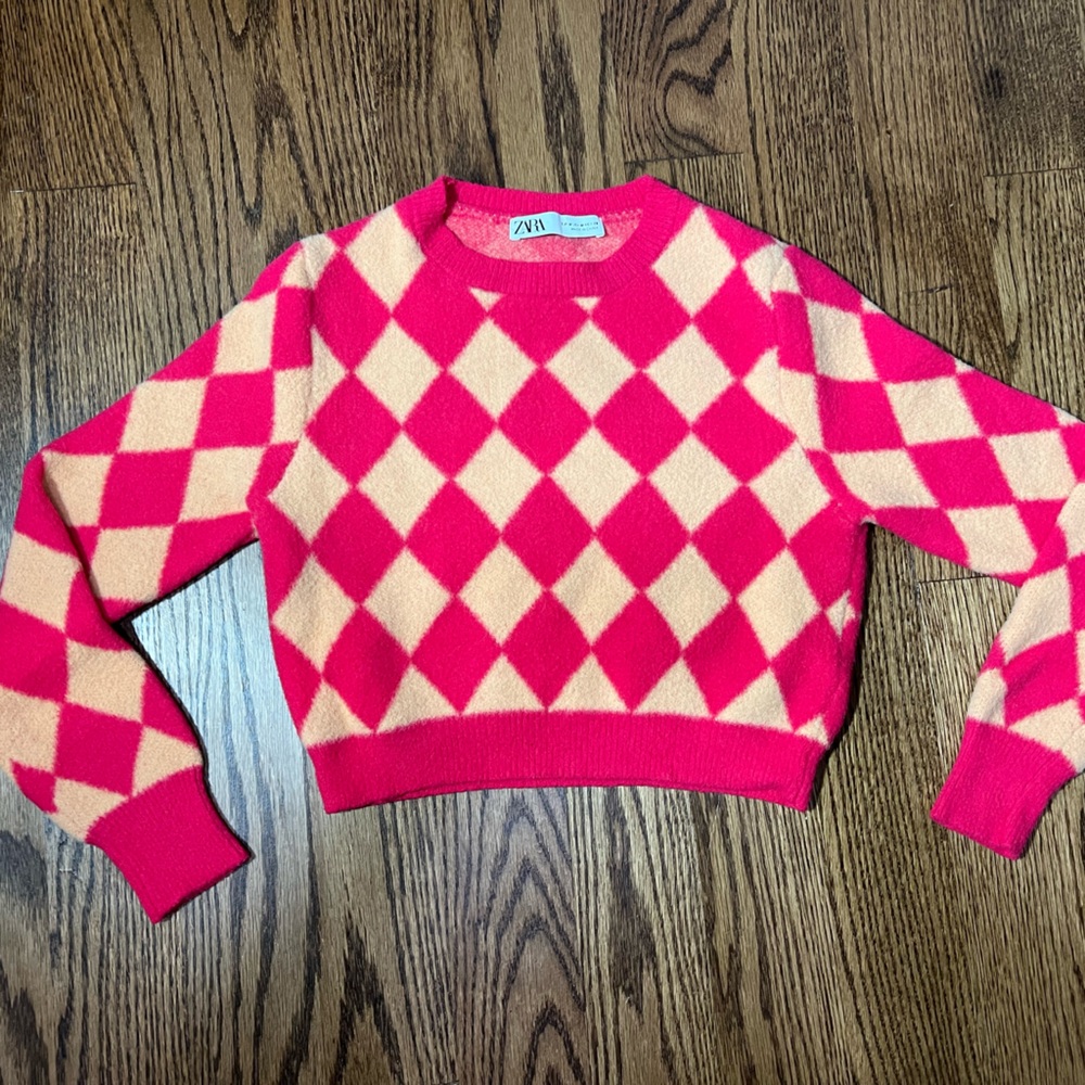Zara pink and orange checkered cropped sweater
